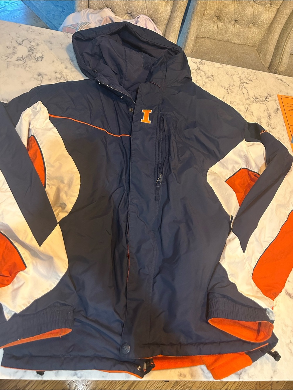 Reversible Illinois Navy & Orange Hooded Winter Jacket